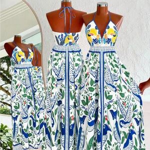 Elegant Multicolor Halter Maxi Dress